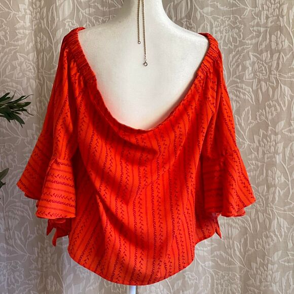 NWOT AND Bardot Orange Flutter Sleeve Off Shoulder Blouse Boho Peasant Size 16 - Picture 5 of 8